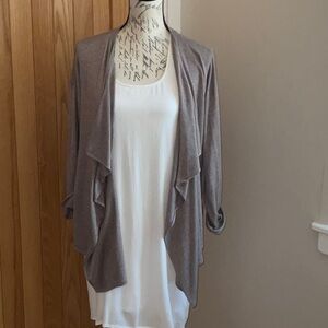 H&M Basic waterfall cardigan, lightweight knit, long sleeve, taupe brown. Size M